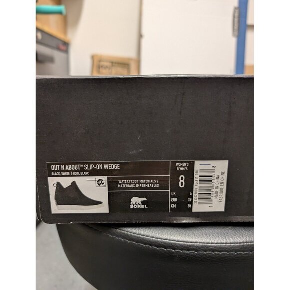 Sorel Women's 5 Out N About Slip-On Wedge Bootie Black White Waterproof Size 8 - Picture 7 of 11